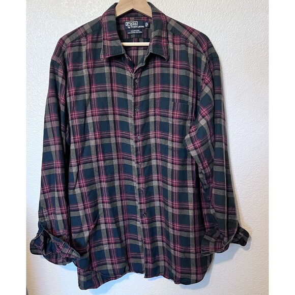 Polo Ralph Lauren Hammond Red Plaid Wool Cotton Button Up Shirt XL Cabin Preppy - Picture 1 of 6